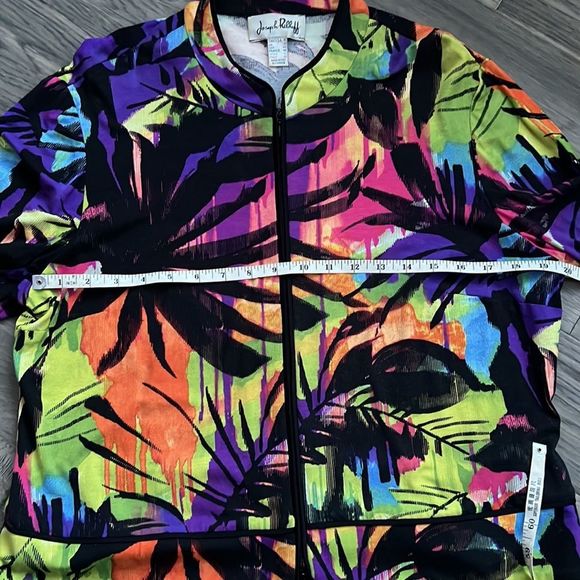 🔥Joseph Ribkoff🔥 | Neon colours tropical zip up sweater - Picture 9 of 11